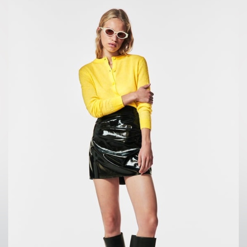 Ruched Faux Patent Leather Skirt